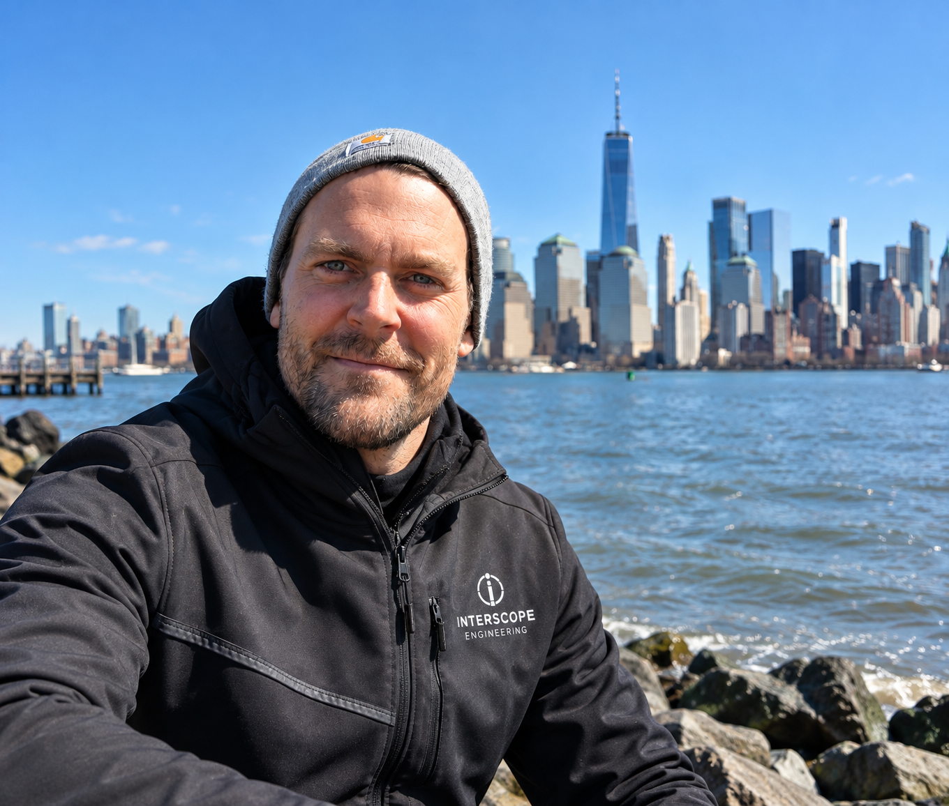 Morten Madsen, founder of Interscope Engineering, with the New York skyline in the background